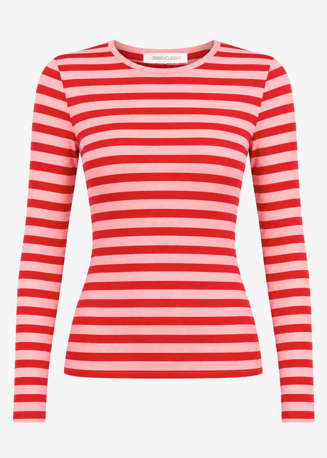 Striped long-sleeved top - rose-red