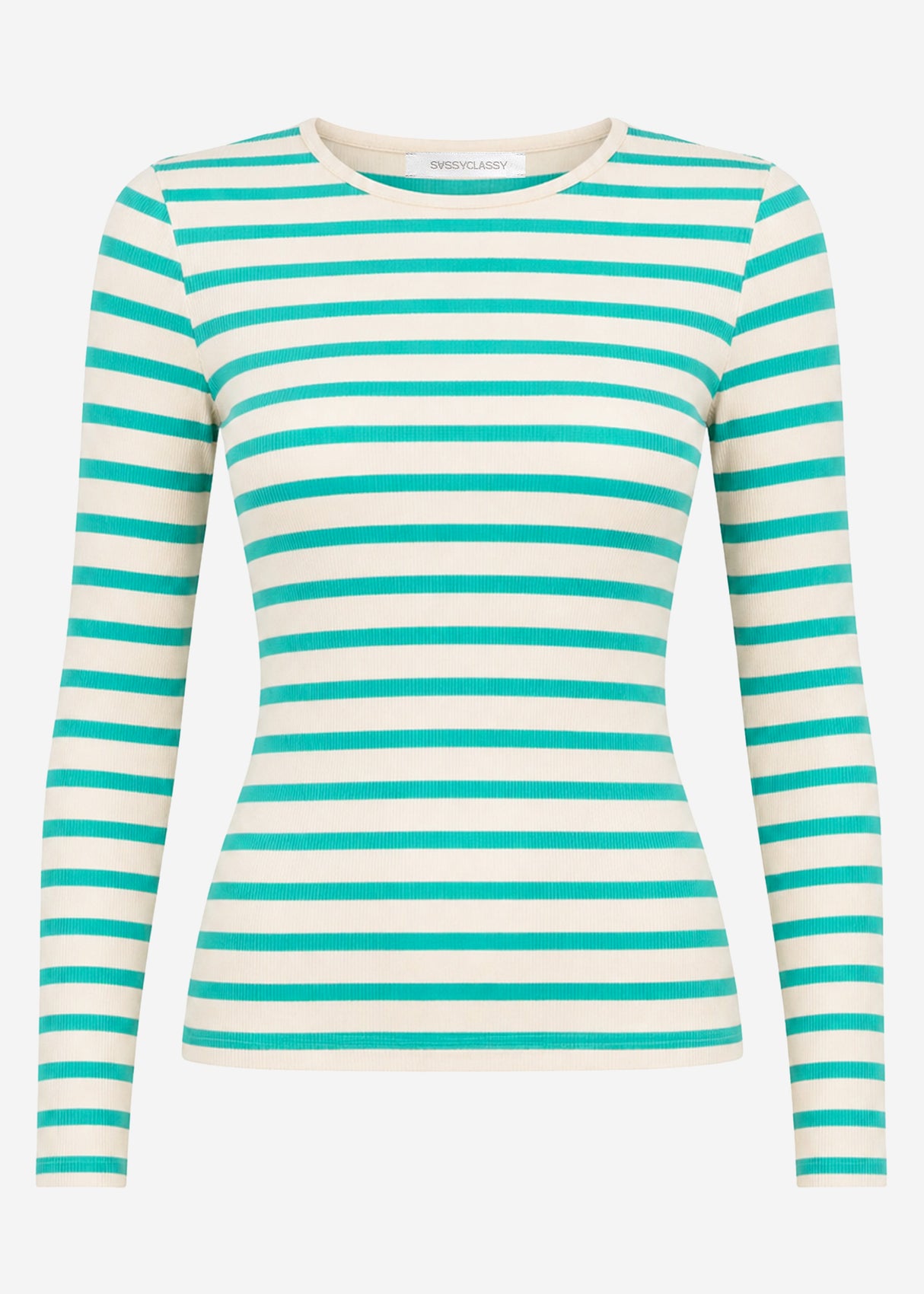 Gestreiftes Langarmshirt - türkis-weiß