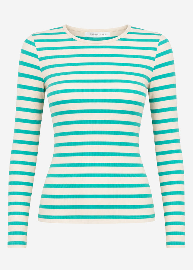 Gestreiftes Langarmshirt - türkis-weiß