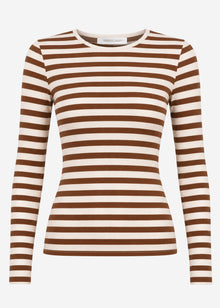 Striped long-sleeved top - brown-white