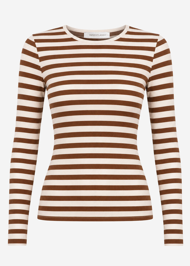 Striped long-sleeved top - brown-white