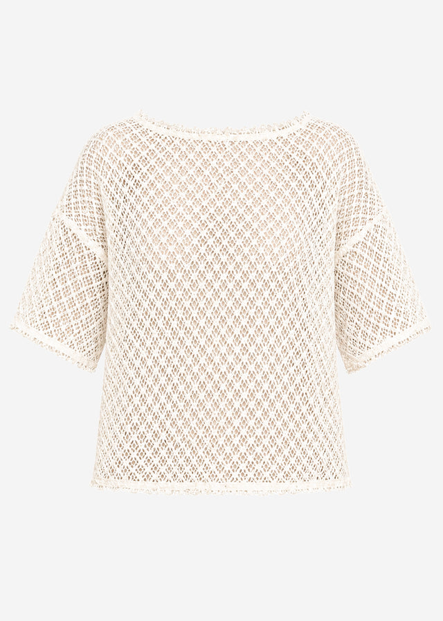 Mesh top with sequins - cream