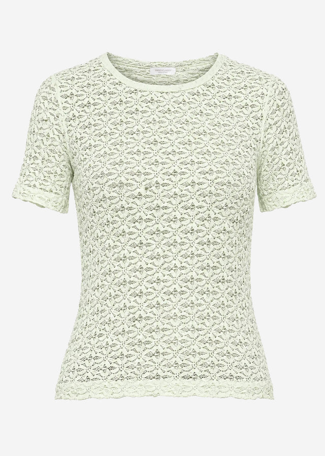 T-Shirt aus floraler Spitze - salbeigrün