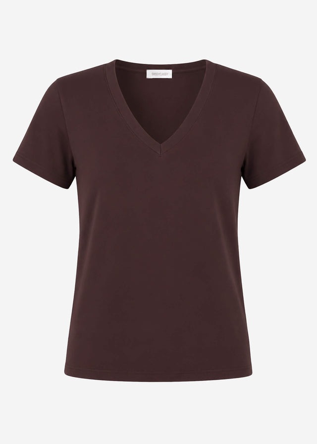 T-Shirt mit V-Ausschnitt - braun
