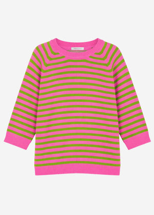 Gestreiftes Viskose-Strickoberteil - pink-grün