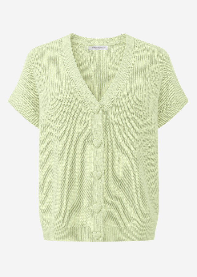Strickweste mit Herzknöpfen - salbeigrün