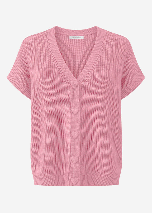 Strickweste mit Herzknöpfen - rosa
