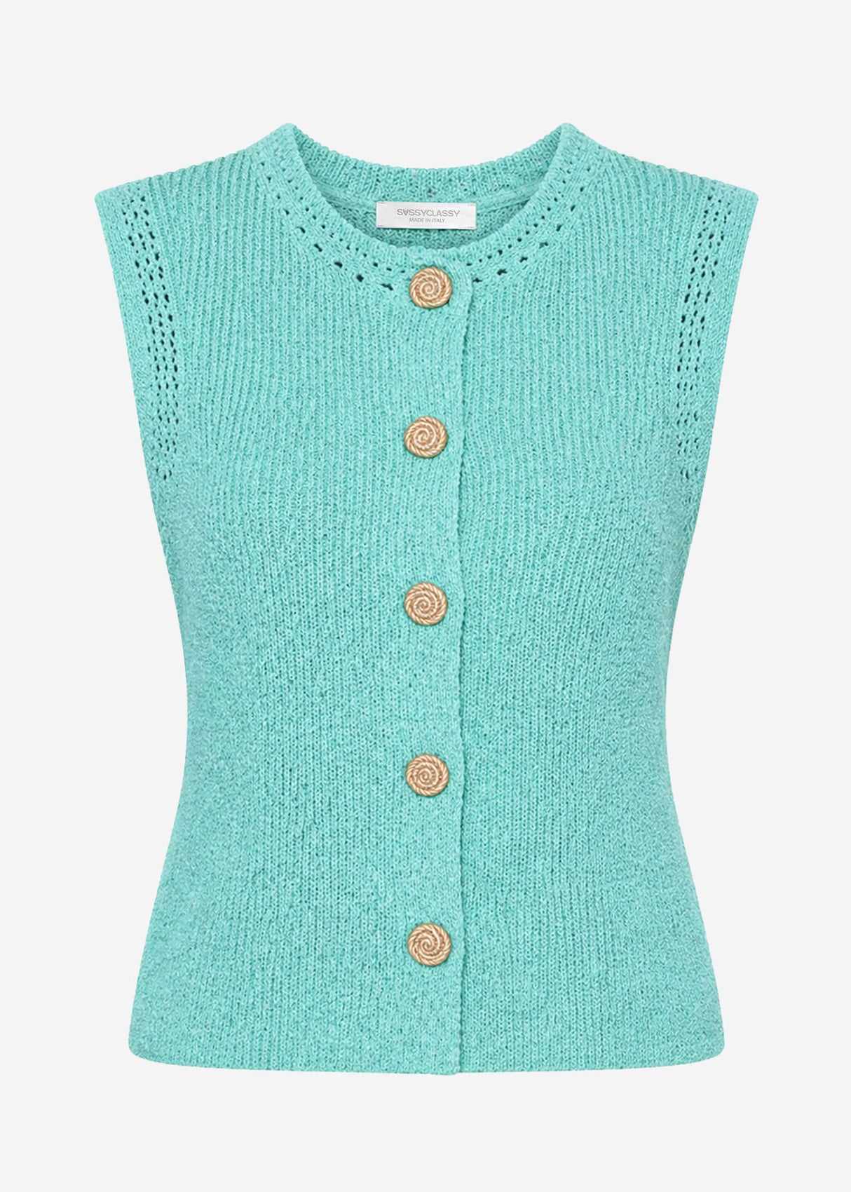 Strick Top mit Muschelknöpfen - türkis
