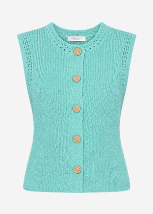 Strick Top mit Muschelknöpfen - türkis
