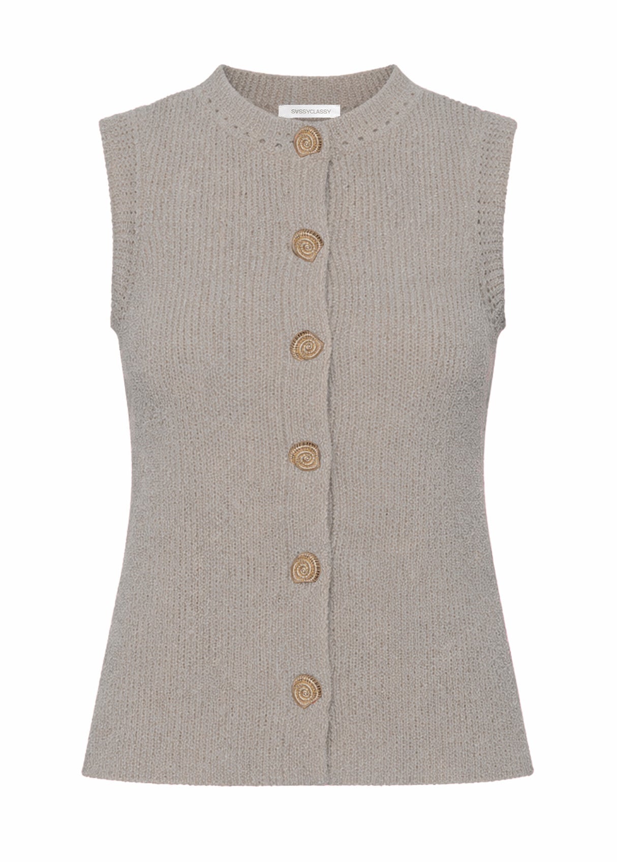 Knitted Top with Shell Buttons - Taupe