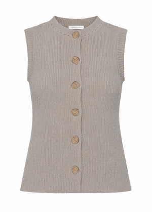 Knitted Top with Shell Buttons - Taupe