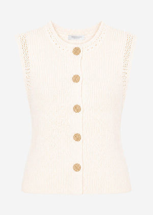 Knitted top with shell buttons - off-white