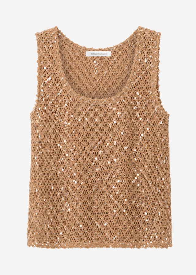 Mesh top with sequins - beige