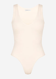 Ärmelloser Body mit V-Ausschnitt - hellbeige