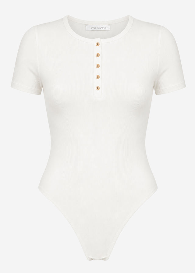 Short-sleeved bodysuit with button placket - off-white