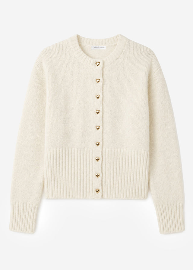 Strickjacke mit Herzknöpfen - offwhite