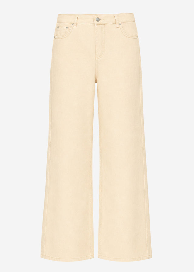 High-waisted cotton trousers with wide legs - beige