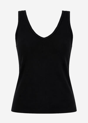 Geripptes Tank Top mit V-Ausschnitt - schwarz