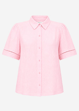 Kurzarm Musselin Bluse mit Spitzenborte - babyrosa