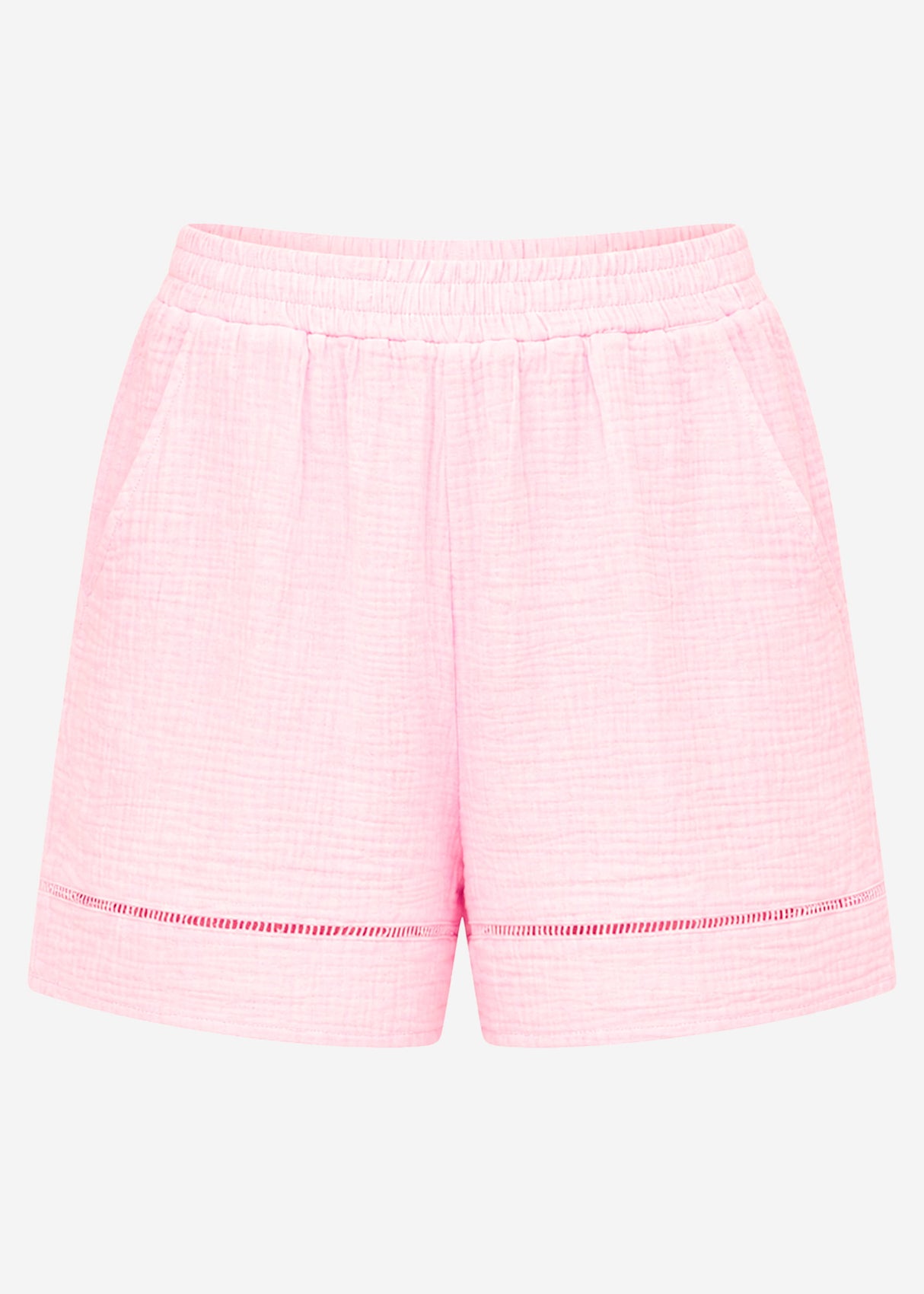 Musselin Shorts mit Spitzenborte - babyrosa