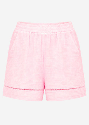 Musselin Shorts mit Spitzenborte - babyrosa
