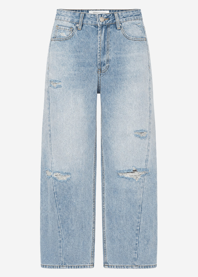 High Waist Jeans im Destroyed-Look - blau