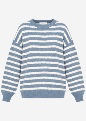 Knit jumper with stripe design - denim blue-off-white