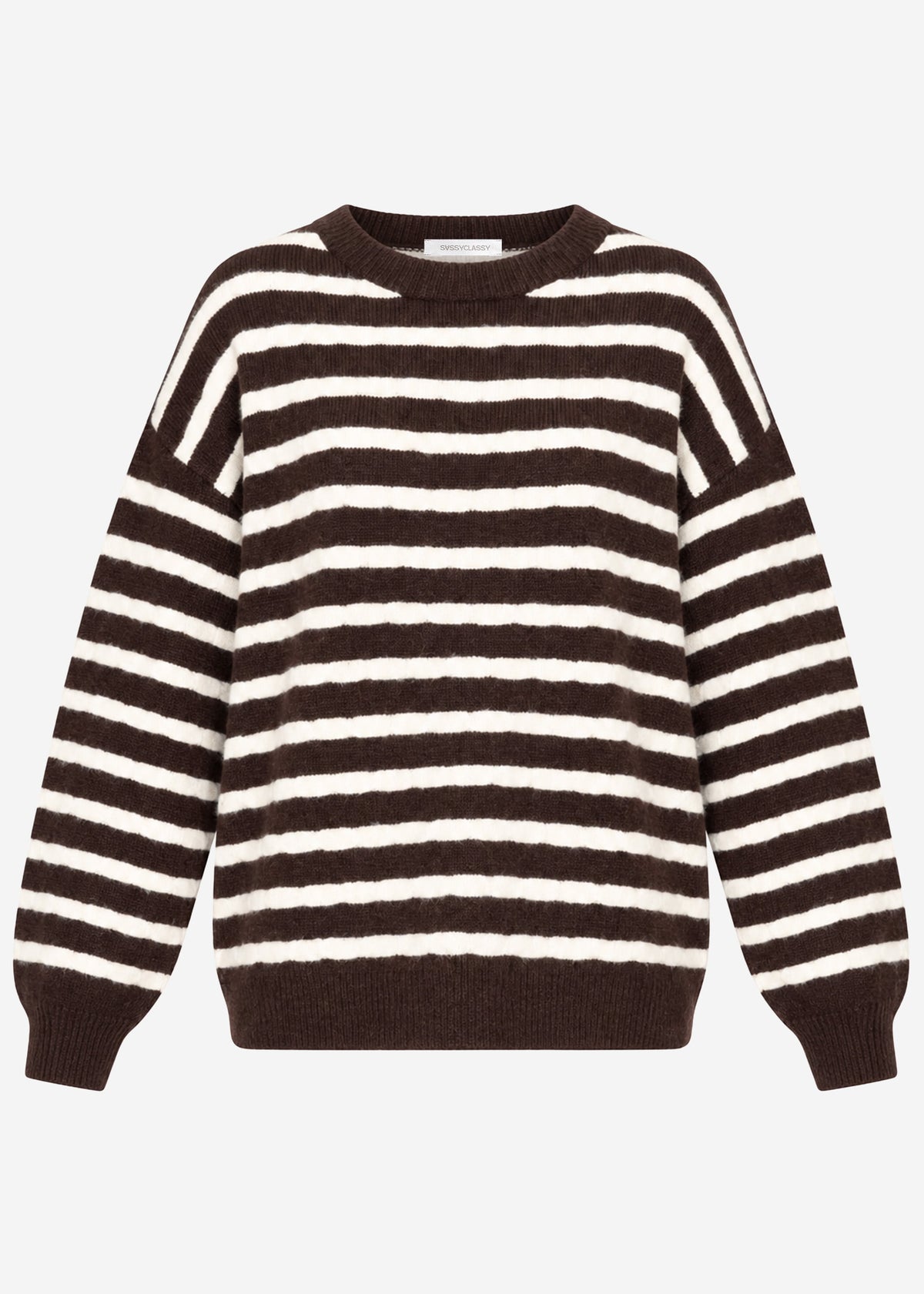 Knit jumper with stripe design - brown-off-white