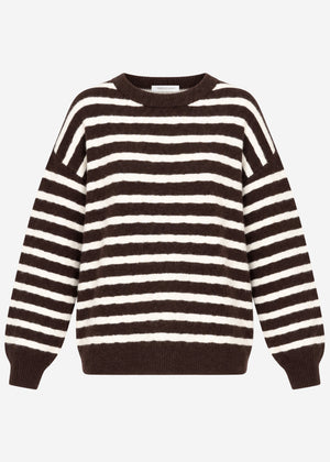 Knit jumper with stripe design - brown-off-white