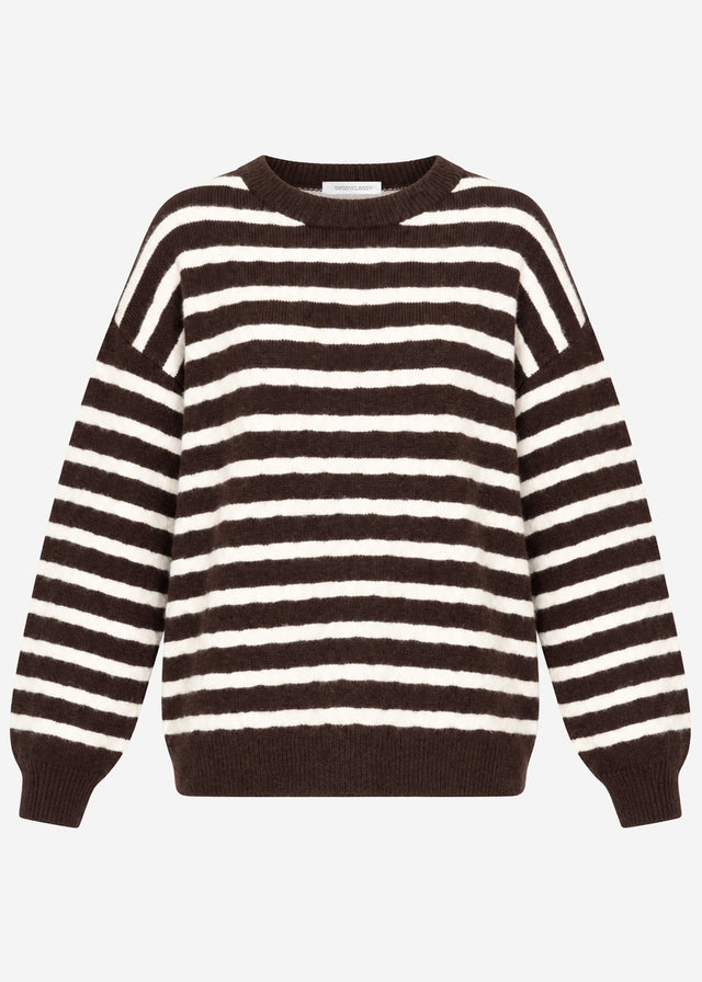 Knit jumper with stripe design - brown-off-white