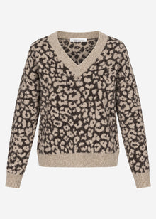 Knit jumper with leopard print - brown-taupe