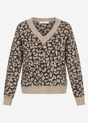 Knit jumper with leopard print - brown-taupe