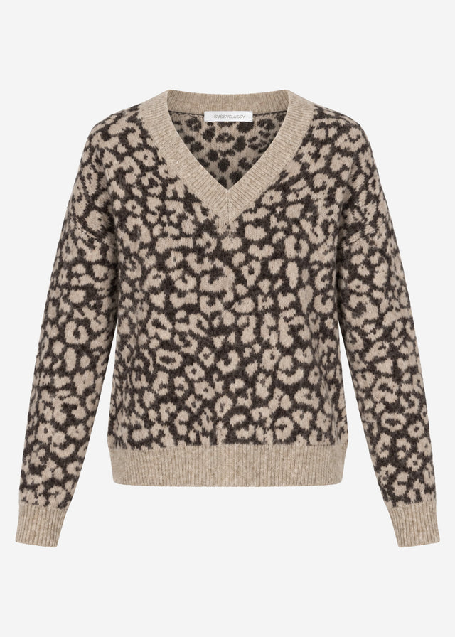 Knit jumper with leopard print - brown-taupe