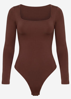 Bodysuit Sculpting Shapewear Langarm mit String - braun