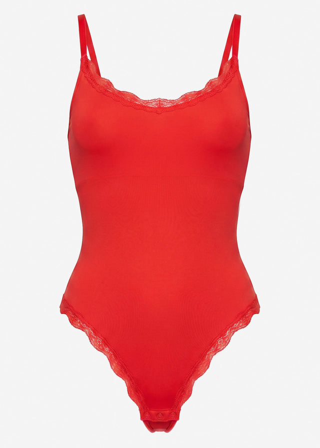 Bodysuit Sculpting Shapewear mit String und Spitze - rot