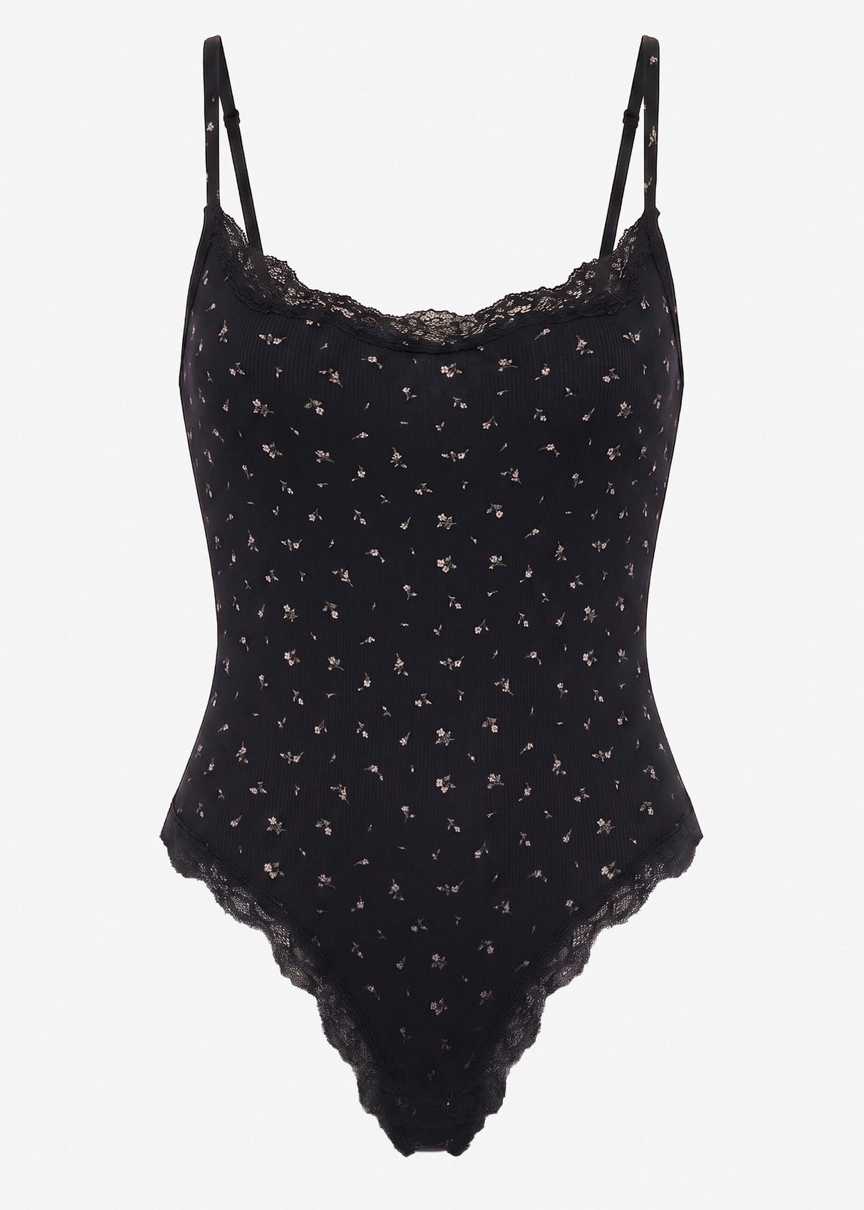 Bodysuit Soft Shapewear mit String und Blumen-Print - schwarz
