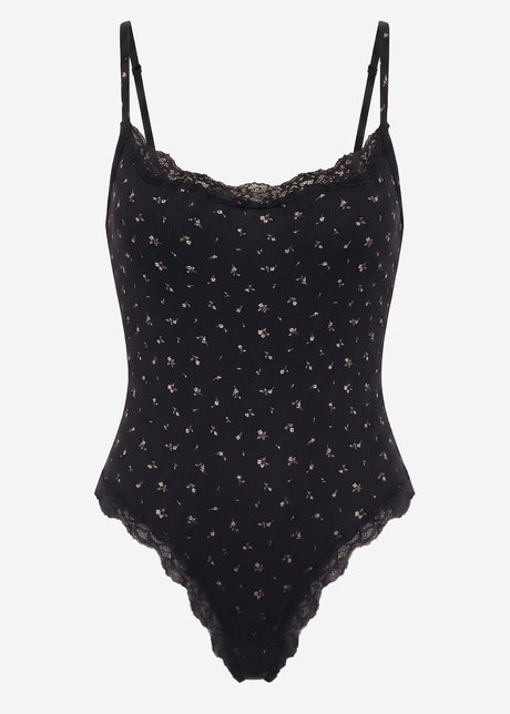 Bodysuit Soft Shapewear mit String und Blumen-Print - schwarz