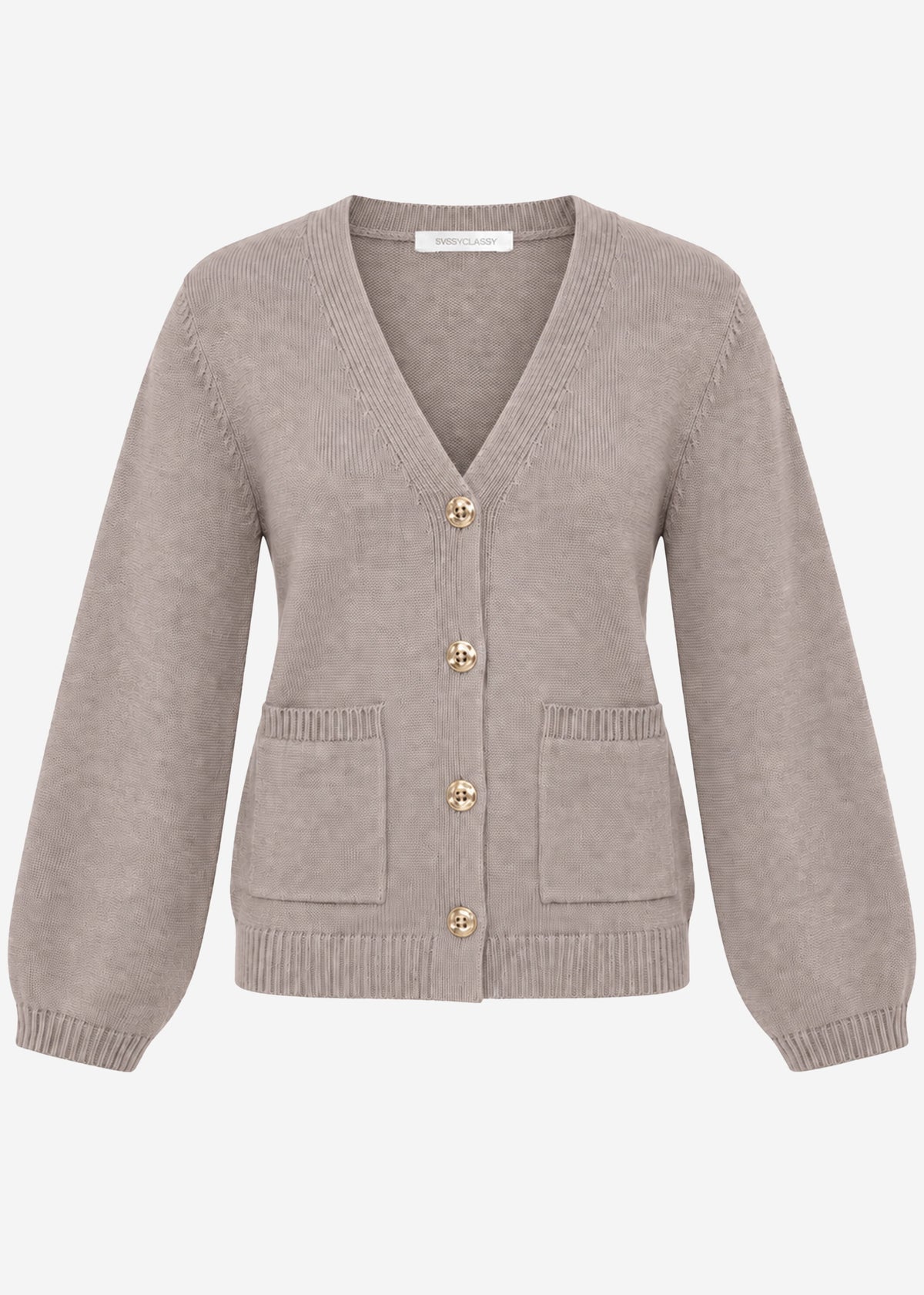 Cardigan with V-neck and gold-tone buttons - taupe