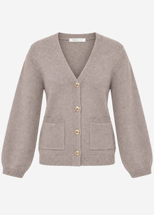 Cardigan with V-neck and gold-tone buttons - taupe