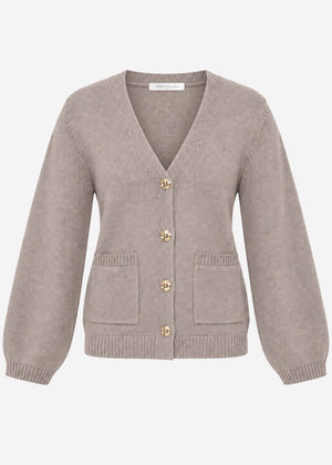 Cardigan with V-neck and gold-tone buttons - taupe