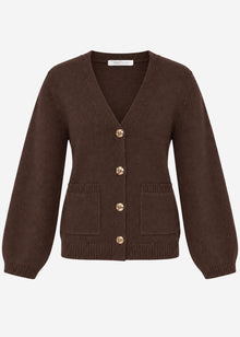 Cardigan with V-neck and gold-tone buttons - brown
