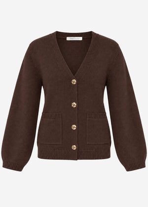 Cardigan with V-neck and gold-tone buttons - brown