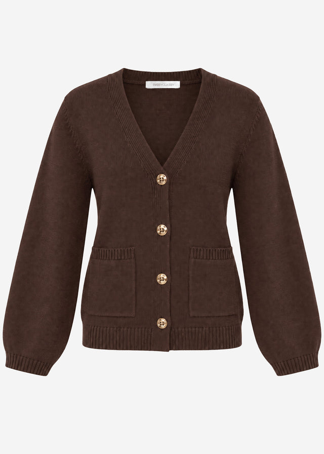 Cardigan with V-neck and gold-tone buttons - brown