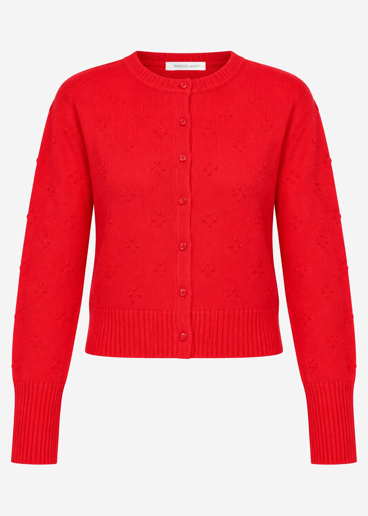 Fine knit cardigan with textured pattern - red