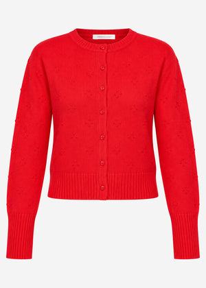 Fine knit cardigan with textured pattern - red