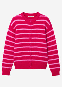 Striped cardigan with scarf - pink