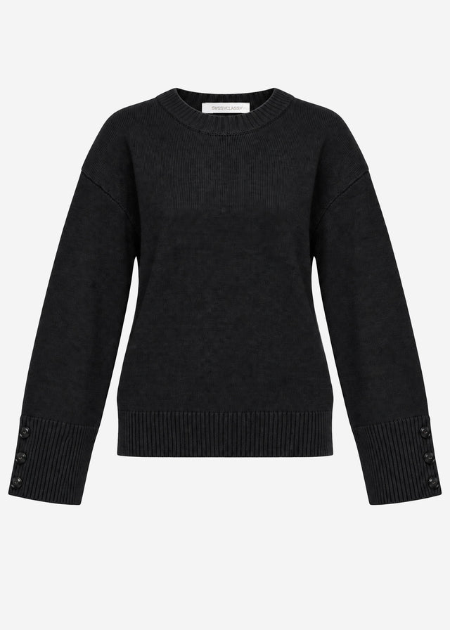 Strickpullover mit Knopfdetail - schwarz