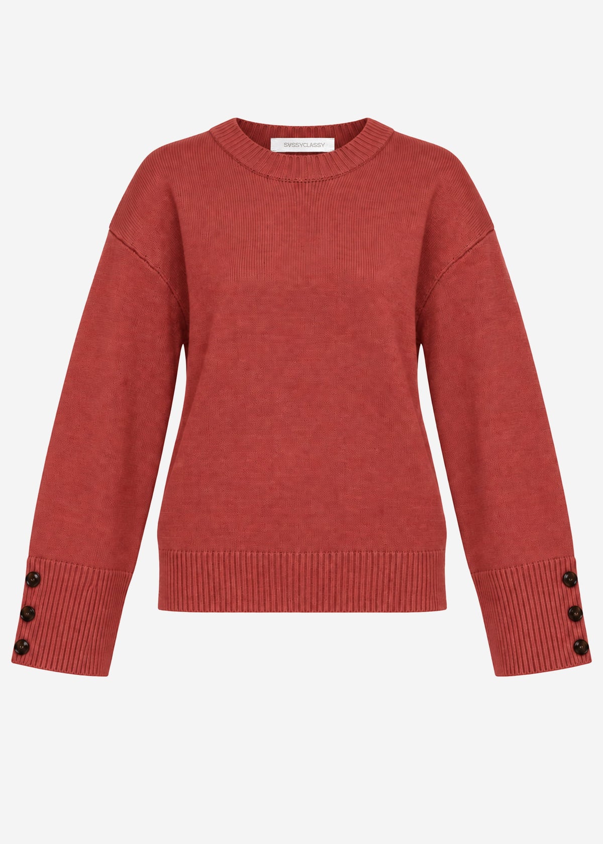 Knit jumper with button detail - rust red