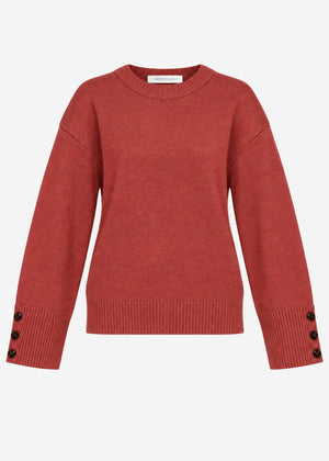 Knit jumper with button detail - rust red