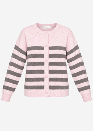 Striped cardigan with yoke - rose